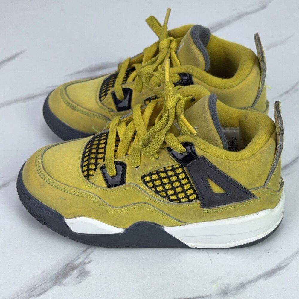 Nike Air Jordan 4 TD Retro Boy Size 9C Lightning Yellow BQ7670-700 Toddler Shoes - Picture 3 of 7